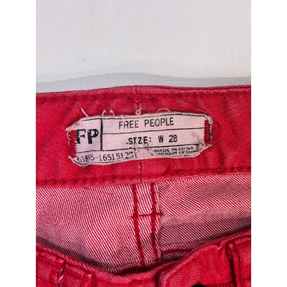 Free People‎ Red Cargo Pants Womens Size 28 Zipper Pockets Moto Style - Picture 2 of 12